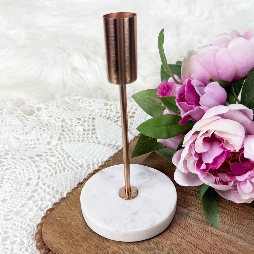 Copper Finish and Marble Candle Holder